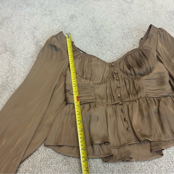 Joie tan satin corset button balloon puff sleeve cut out tie back blouse S NWT - Picture 9 of 11